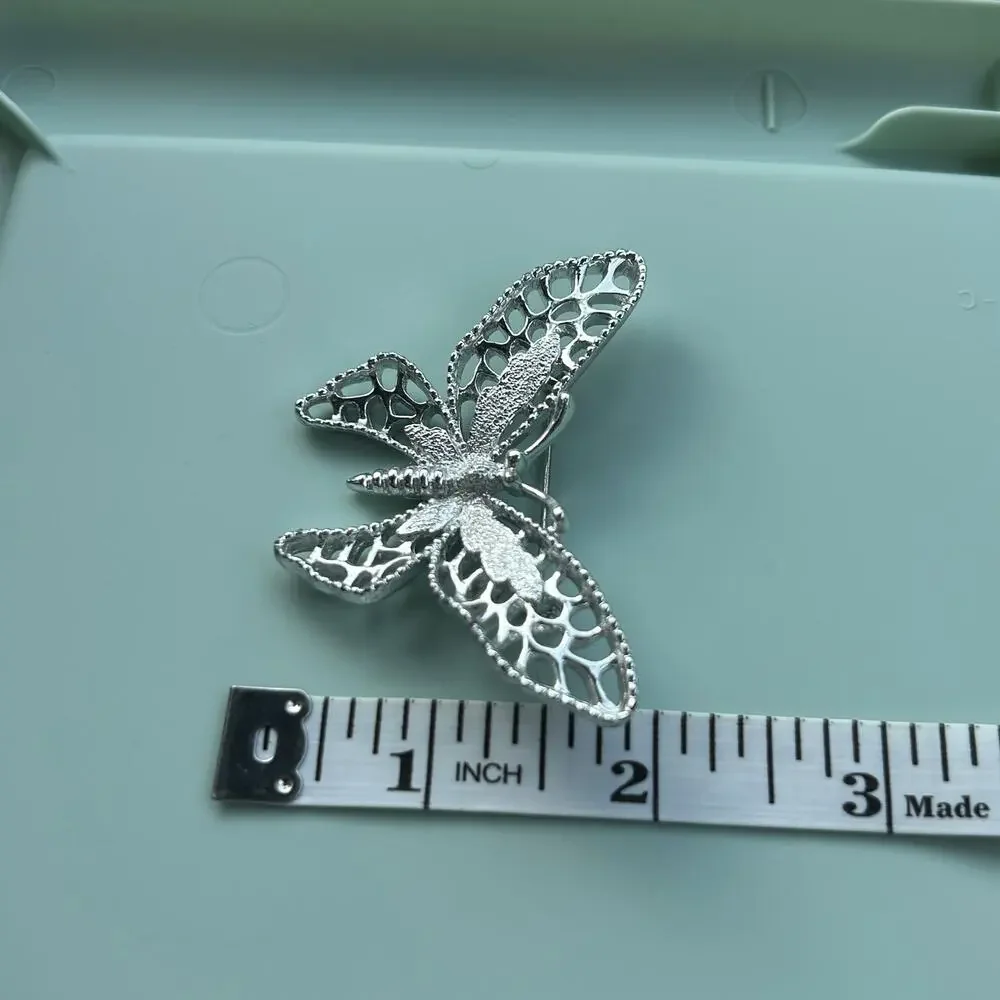 Vintage Signed Sarah Coventry Silver Tone Butterfly Brooch